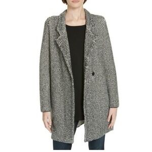 Eileen Fisher Sweater Coat Womens Medium Black and White Textured Knit Longline